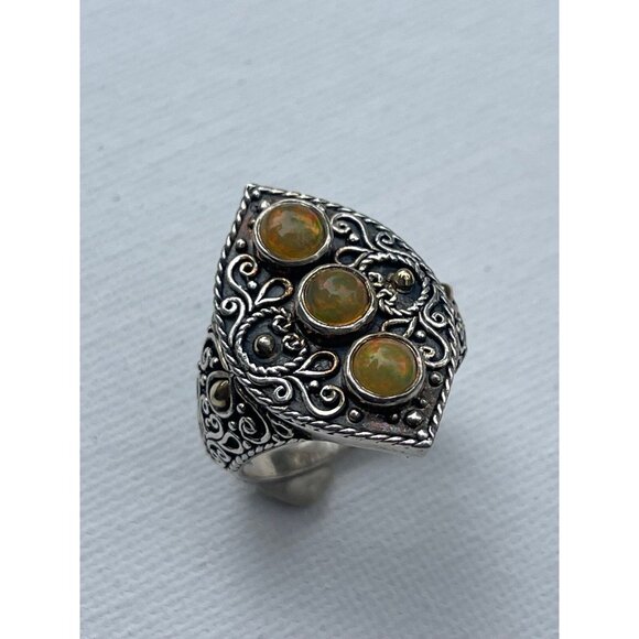 Vintage Fire Opal 18k Gold and Sterling Silver Ring - Size 9.5 - Picture 5 of 7